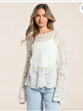 Daytrip White Floral Lace Long-Sleeve Top